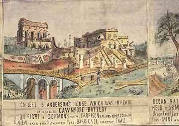 Andersons house and the medical garrison during the siege of Cawnpore Oil Painting by Lieutentant Charles Wade Crump