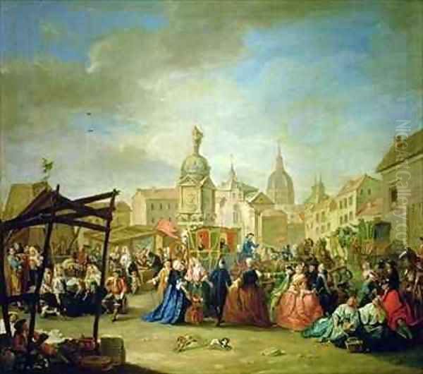 The Madrid Fair in the Plaza de la Cebeda Oil Painting by Manuel de la Cruz y Cano