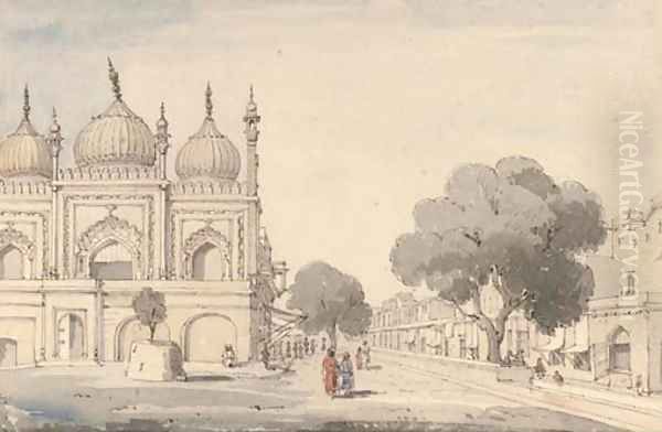 Rushman ud-Dowlah Mosque in which Nadir Shah sat during the massacre Oil Painting by William Clerihew