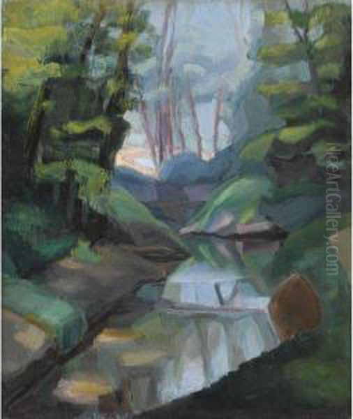 River Landscape Oil Painting by Sonia Lewitska