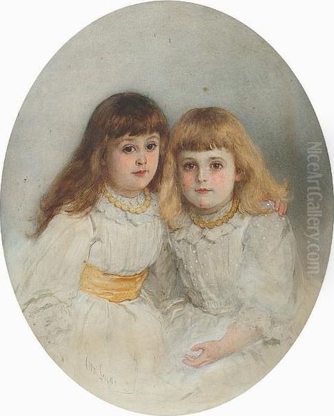 Portrait Of Sisters Oil Painting by Otto Theodore Leyde