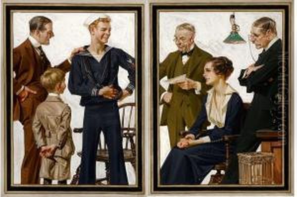 A Proud Ww I Sailor's New Uniform Oil Painting by Joseph Christian Leyendecker