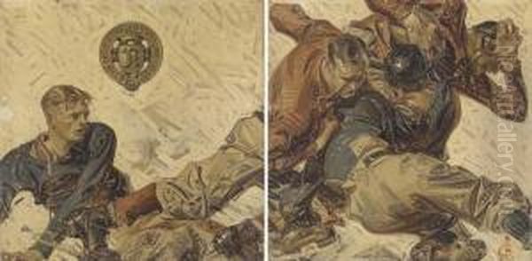 Football Scrimmage: A Pair Of Works Oil Painting by Joseph Christian Leyendecker