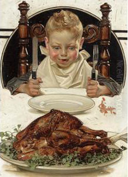 The Thanksgiving Feast Oil Painting by Joseph Christian Leyendecker