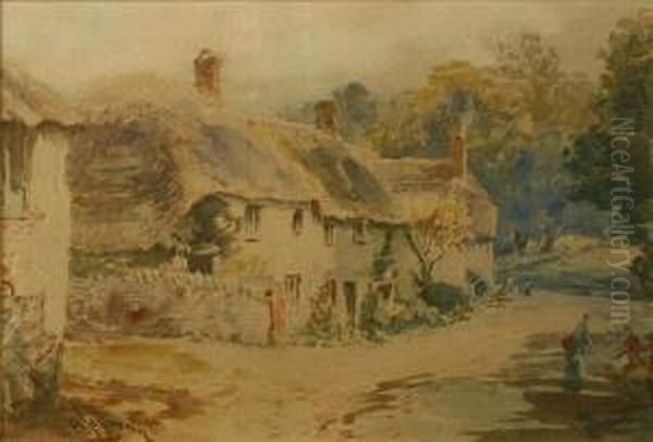 Cottages By Theroadside Oil Painting by Alfred Leymann