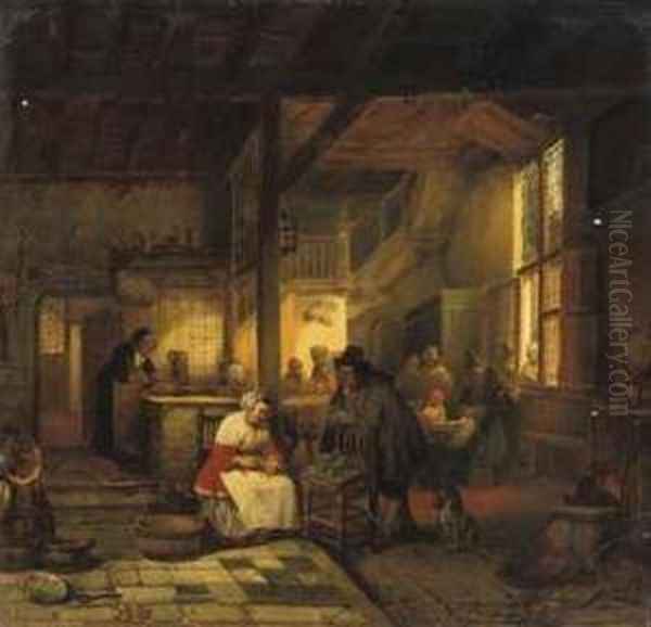 Townspeople At The Inn Oil Painting by Henri Leys