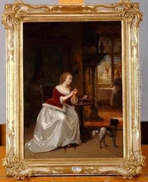 Jeune Fille A La Couture Dans Un Interieur Oil Painting by Henri Leys