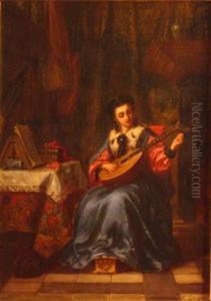 The Mandolin Player Oil Painting by Henri Leys