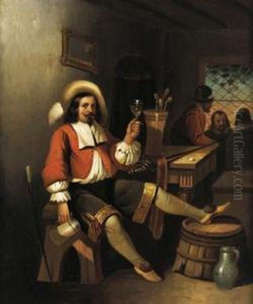 Musketier In Einer Gastschenke Oil Painting by Henri Leys