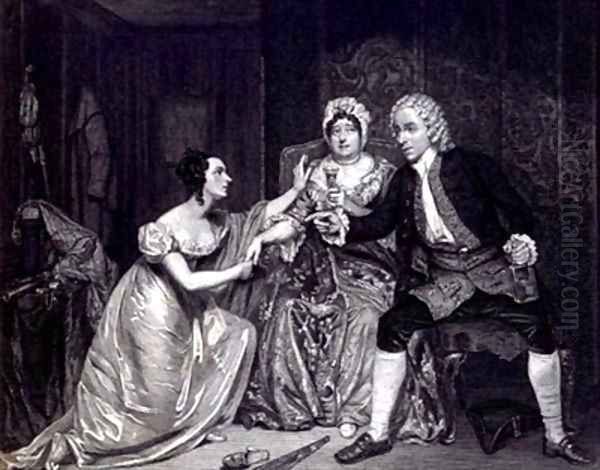 Mr Blanchard Mrs Davenport and Miss M Tree as Peachum Mrs Peachum and Polly in The Beggars Opera Oil Painting by George Clint