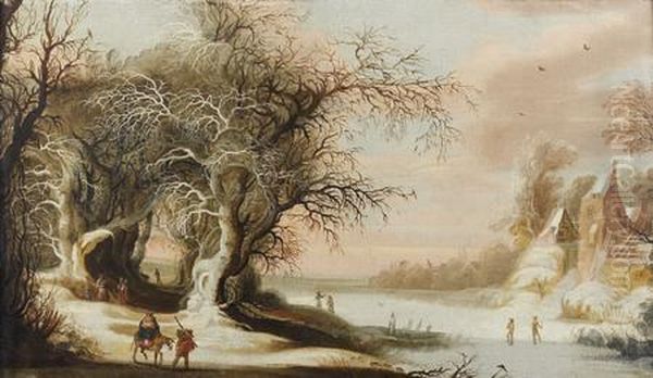 Paysage De Neige, Anime De Personnages Oil Painting by Gijsbrecht Leytens