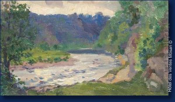 Paysage A La Riviere Oil Painting by Modeste Jean Lhomme