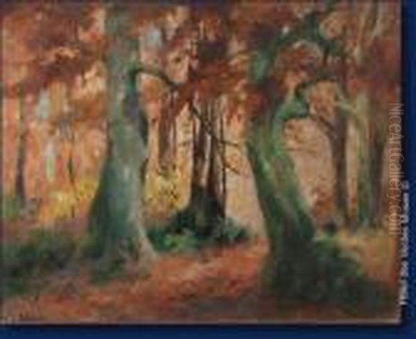 Sous-bois En Automne Oil Painting by Modeste Jean Lhomme