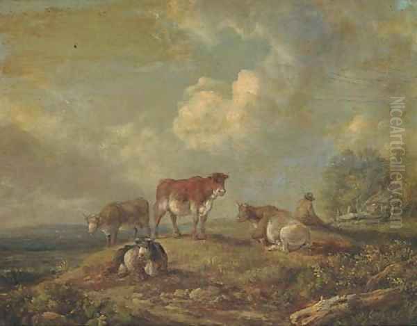 A drover with cattle Oil Painting by Peter Le Cave