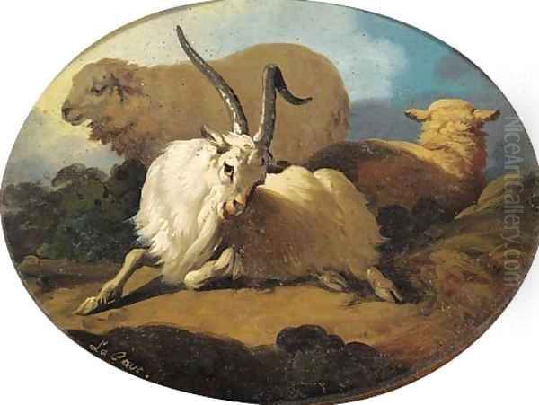 A goat and two sheep in a landscape Oil Painting by Peter Le Cave