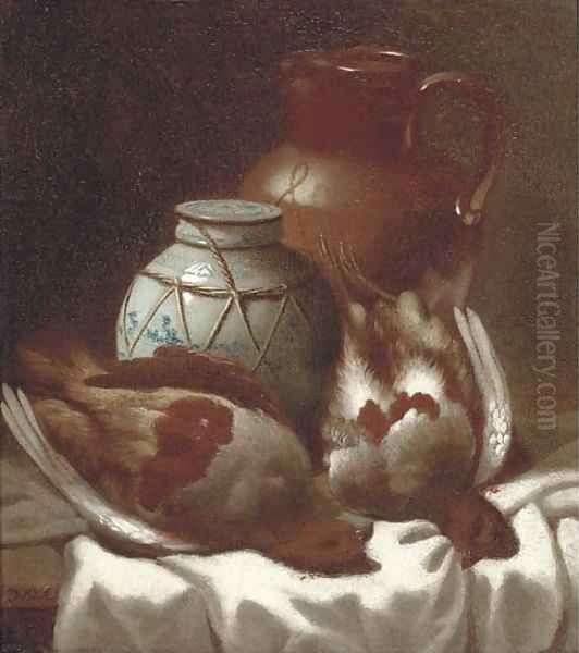 Partridge with a jar and a jug Oil Painting by William Cruicshank