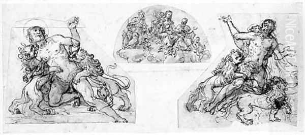 Two studies for an early martyr attacked by lions Oil Painting by Agostino Ciampelli