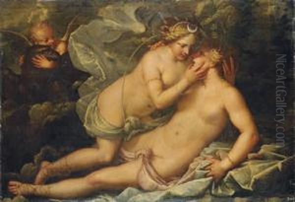 Jupiter In The Guise Of Diana And The Nymph Callisto Oil Painting by Pietro Liberi