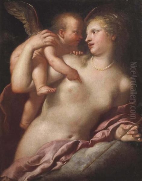 Venere E Amore Oil Painting by Pietro Liberi