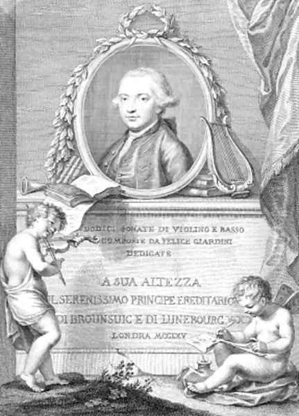 Sheet Music Cover with a portrait of Felice Giardini Oil Painting by Giovanni Battista Cipriani