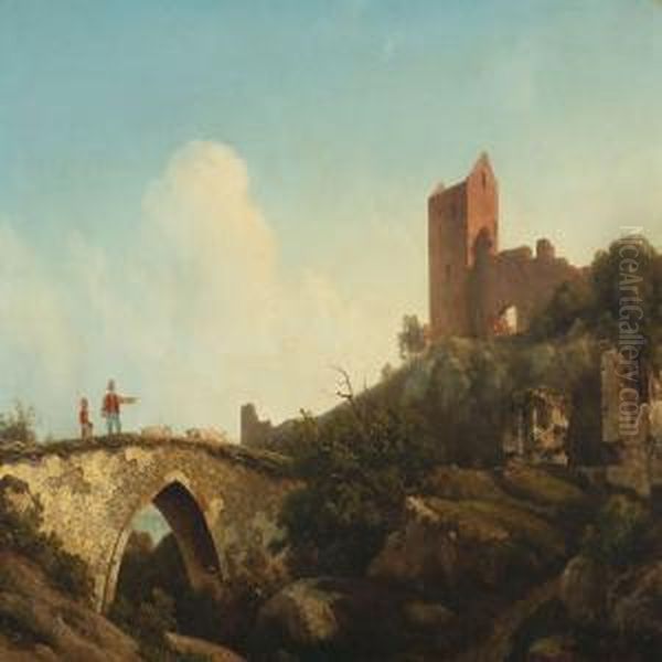 Scenery From Theruined Castle Hammershus, Bornholm Oil Painting by Georg Emil Libert