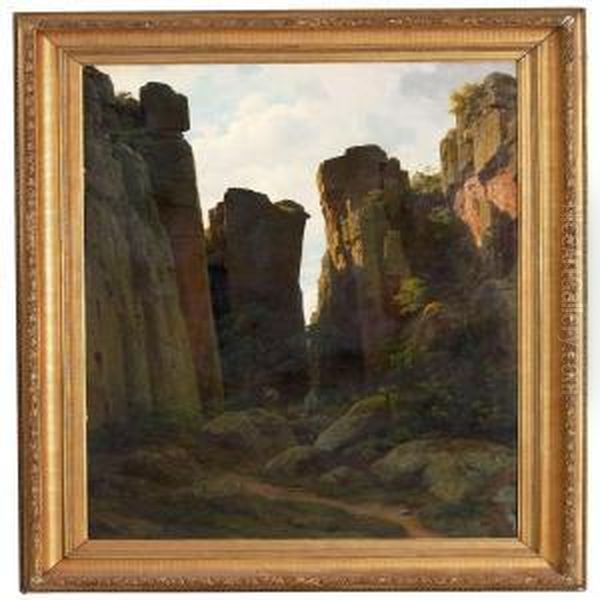 Randklove, A Splitt Cliff Between Gudhjem And Svaneke, Bornholm Oil Painting by Georg Emil Libert