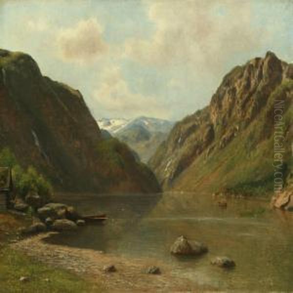 Scenery From Sandvenvandet In Hardanger, Norway Oil Painting by Georg Emil Libert