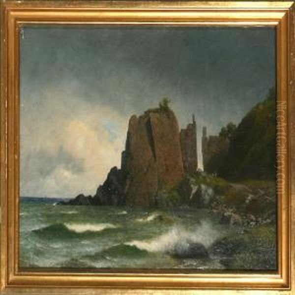 Athelligdomsklipperne Rocks At Bornholm Island, Denmark Oil Painting by Georg Emil Libert