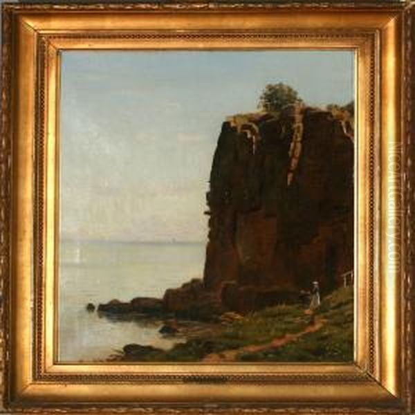 Coastal Scene Athelligdomsklipperne Rocks At Bornholm Island, Denmark Oil Painting by Georg Emil Libert