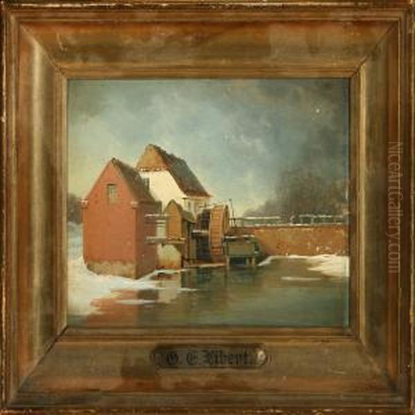 Winter Scenery At A Watermill Oil Painting by Georg Emil Libert