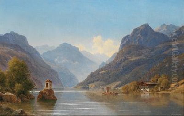 Gebirgslandschaft Mit Einem See Oil Painting by Georg Emil Libert