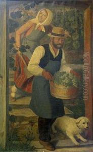 Ehmig, Georg: Grape Harvest. Oil On Canvas.signed. - Stained Oil Painting by Georg Emil Libert