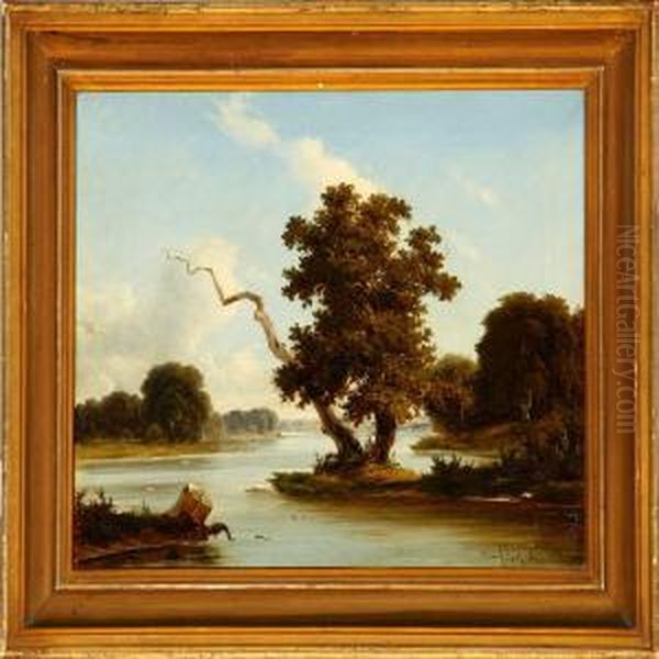 Landscape With Anold Oak Oil Painting by Georg Emil Libert