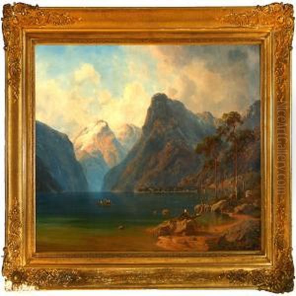 View Of Thekonigssee Oil Painting by Georg Emil Libert