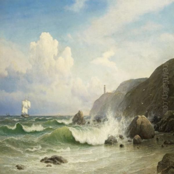 Coastal Scenery Withships And Rocks Oil Painting by Georg Emil Libert