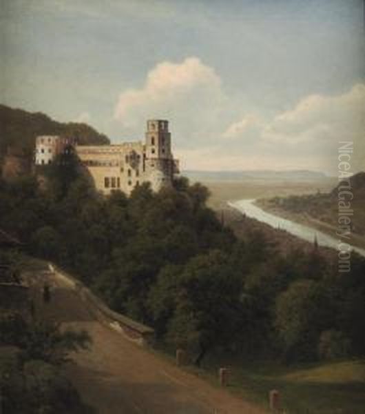 A View Of Schloss Heidelberg Along The River Neckar Oil Painting by Georg Emil Libert