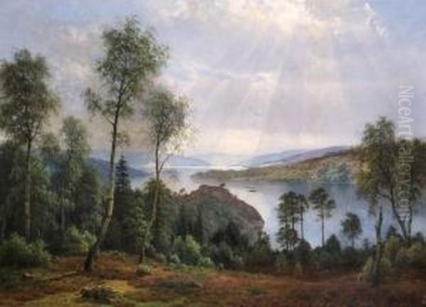 Norwegian Landscape With The View Of A Fiord Oil Painting by Georg Emil Libert