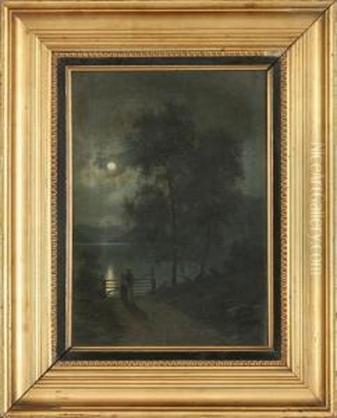 A Moonlight Rendevouz, Norway Oil Painting by Georg Emil Libert