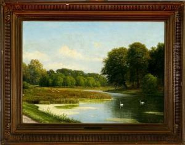 Park Scenery From Jaegersborg Village, Denmark Oil Painting by Georg Emil Libert