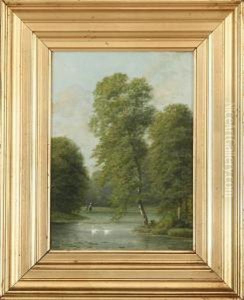 Woodland Scene Oil Painting by Georg Emil Libert