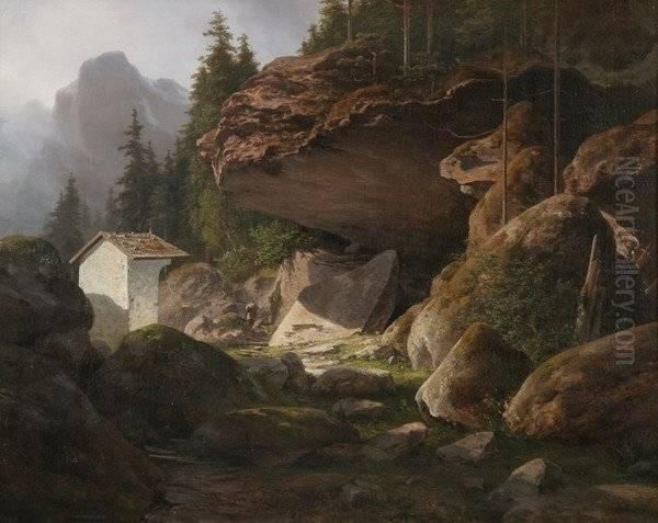 Alpine Landscape Oil Painting by Georg Emil Libert