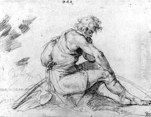 A seated shepherd, in profile to the right Oil Painting by Giuseppe Cesari