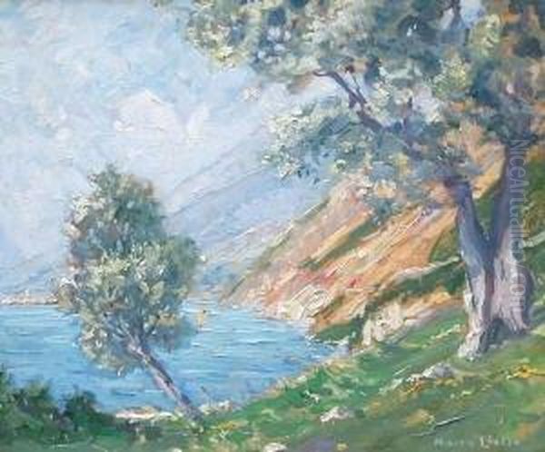 Monte Simone Am Gardasee. Ol Auf
 Malkarton. 58 X 69 Cm. Rechts Unten Signiert Sowie Ruckseitig 
Bezeichnet. Gerahmt. Oil Painting by Hans Licht