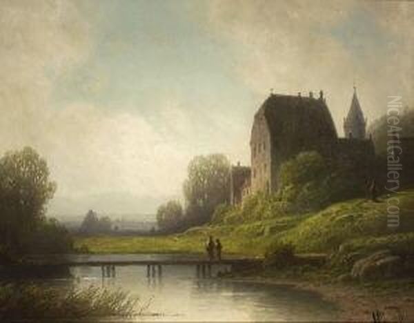 Altes Schloss Am Wasser In
 Voralpenlandschaft. Oil Painting by Wilhelm Lichtenheld