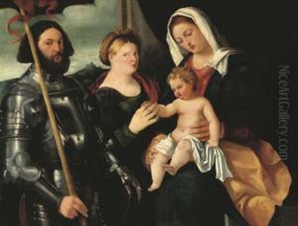 The Madonna And Child With Saints Catherine Of Alexandria Andgeorge Oil Painting by Bernardino Licinio