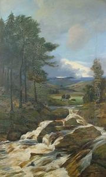 Extensive River Landscape Oil Painting by Thomas Hodgson Liddell