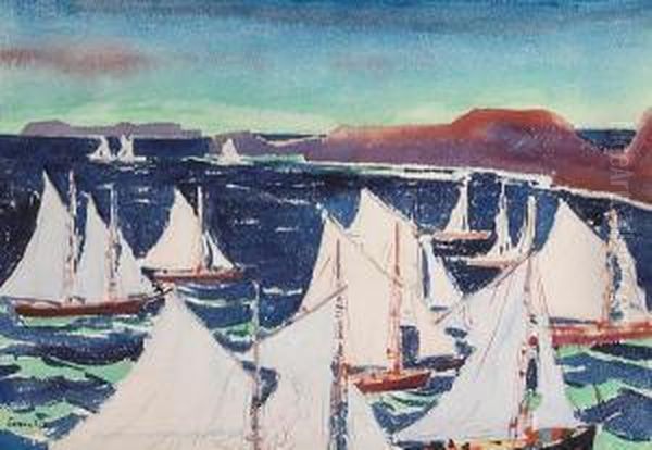 Fishing Boats Returning To Harbor Oil Painting by Jonas Lie