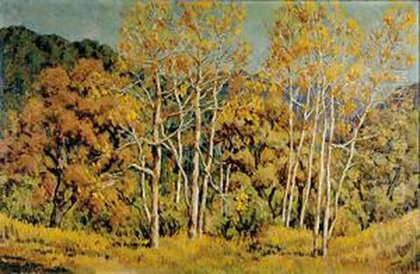 Autumn Birches Oil Painting by Jonas Lie