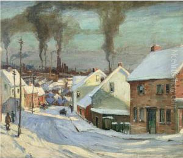 American Factory Town, Winter Oil Painting by Jonas Lie