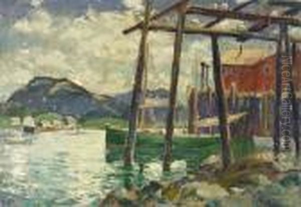 Old Wharfs Oil Painting by Jonas Lie